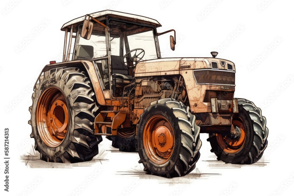 antique tractor on a blank white background. Generative AI antique tractor on a blank white background. Generative AI
