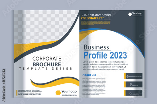 Company profile brochure template layout design, two page business brochure design, template layout design for modern business brochure