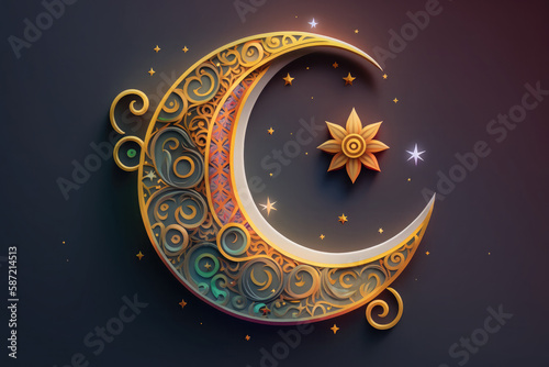 Design illustration of waxing crescent moon that will usher in holy month of ramadan AI generated