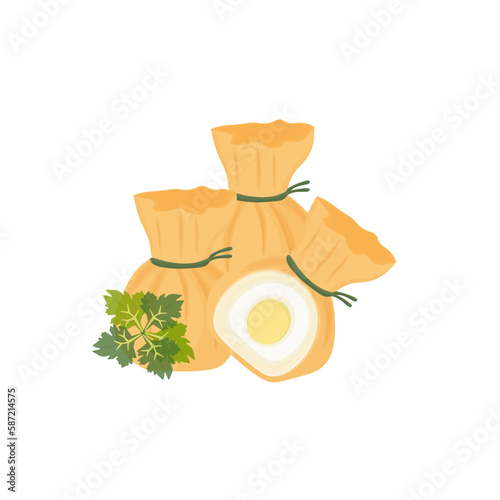 Logo Illustration of Fried Dim Sum Money Bag Dumplings with Egg Filling