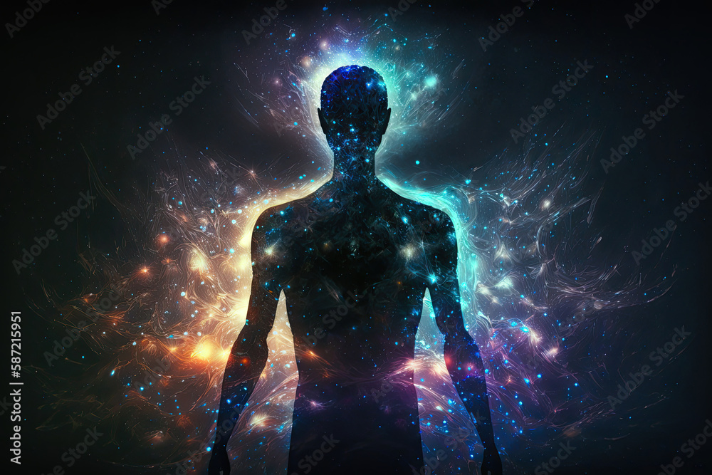 Сyber space concept of glowing astral body silhouette neural network AI generated art Сyber space concept of glowing astral body silhouette neural network AI generated art