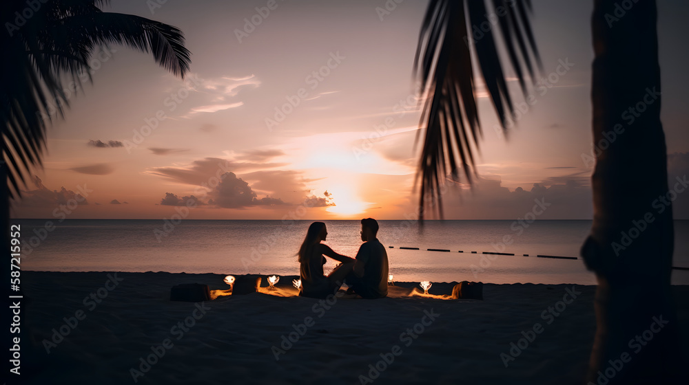 couple in relaxed romance on beach vacation
