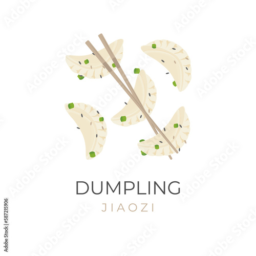 Gyoza Jiaozi Dumpling Illustration Logo With Chopsticks