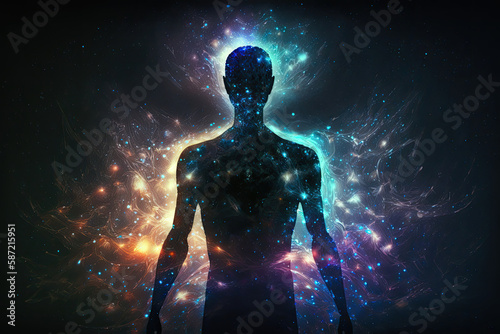 Сyber space concept of glowing astral body silhouette neural network AI generated art