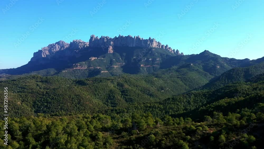 National Park in Catalonia, Spain, Aerial Revealing Monserrat Mountain National Park in Catalonia, Spain, Aerial Revealing Monserrat Mountain