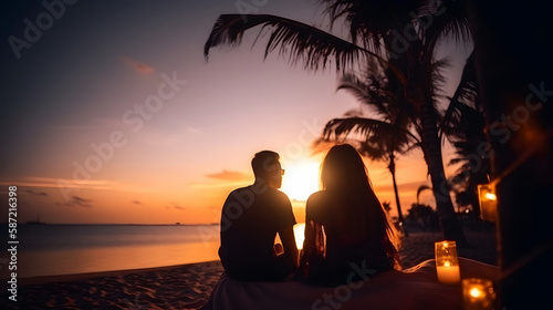 couple in relaxed romance on beach vacation