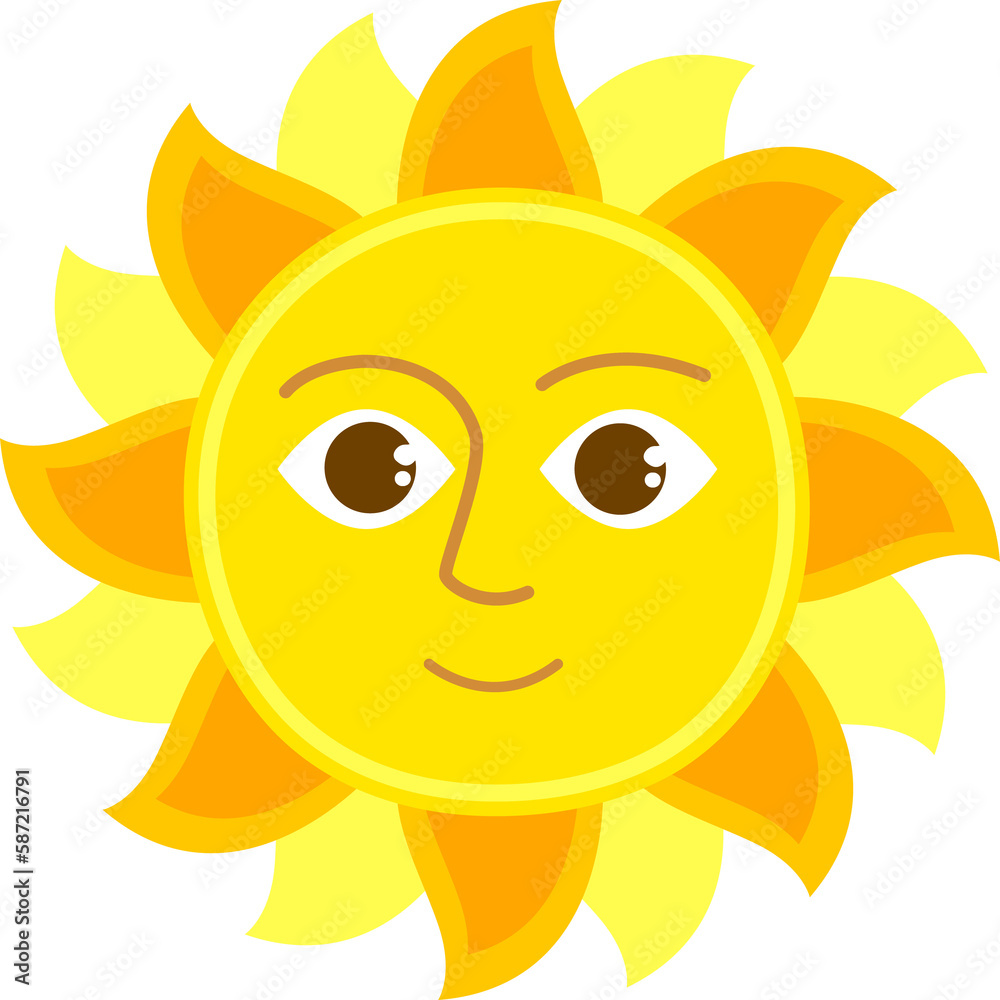 Cartoon sun character, Isolated smiling emoticon