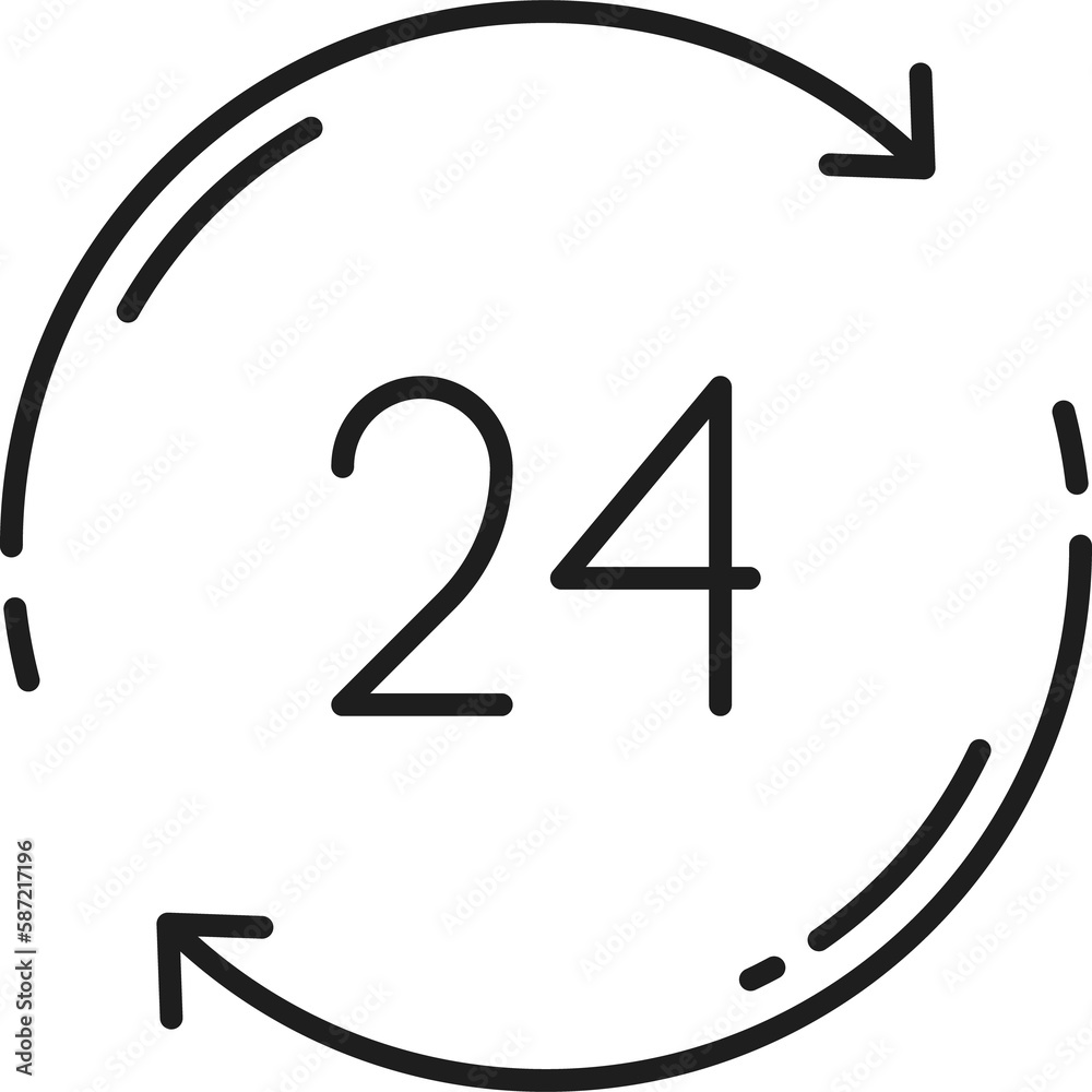 24 hours delivery service icon. Outline timer
