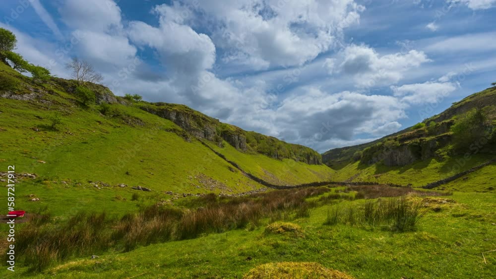 Timelapse of rural nature farmland in grass field valley on sunny cloudy spring day viewed from Carrowkeel in county Sligo in Ireland. Timelapse of rural nature farmland in grass field valley on sunny cloudy spring day viewed from Carrowkeel in county Sligo in Ireland.