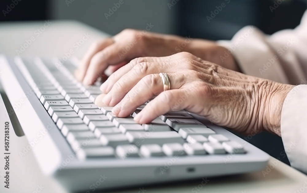 Senior older hands using keyboard. Generative AI Senior older hands using keyboard. Generative AI