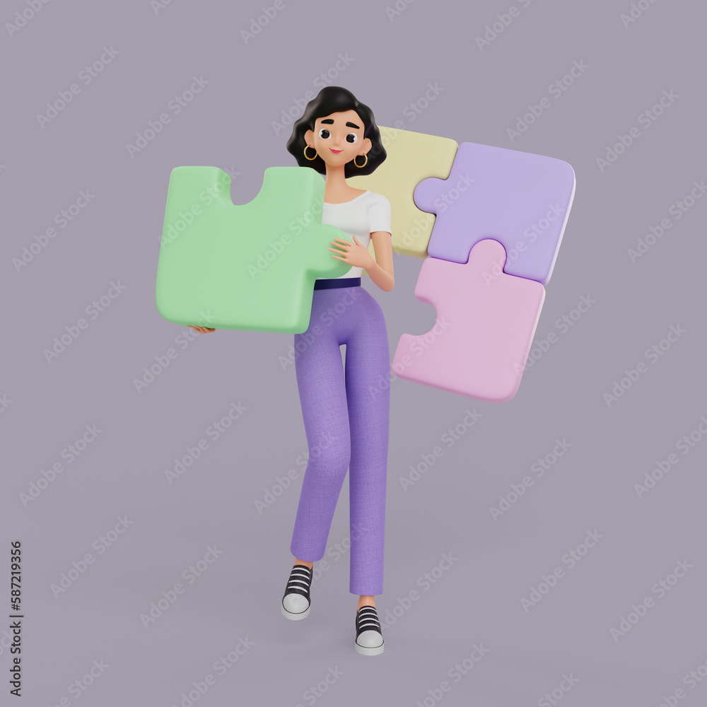 3D Render female office working character compositions