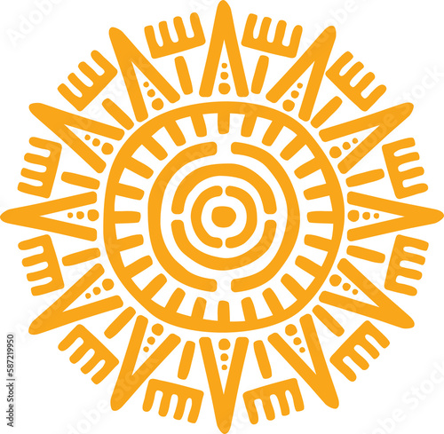 Yellow isolated sun mayan aztec totem ancient sign photo