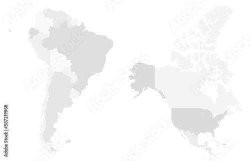 America map dotted pattern (dot pattern) with countries highlighted. America map illustration. American Map.