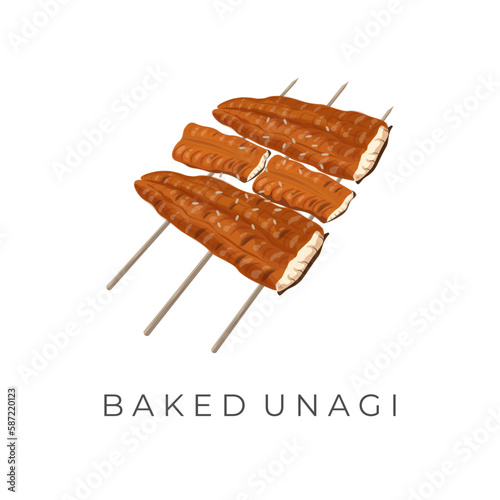 Logo Illustration of Grilled Eel with Bamboo Skewer Kabayaki Unagi photo