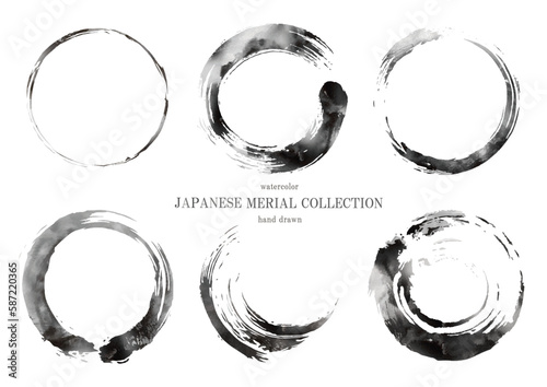 筆丸, 筆書き, 筆線, 和, 水墨, 円, 丸, ベクター, 年賀状, 水彩, フレーム, アイコン, 和風, あしらい, 日本, 手書き, イラスト