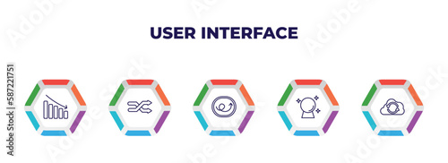 editable outline icons with infographic template. infographic for user interface concept. included reduce, crossover, right loop arrow, psychic, back up icons.