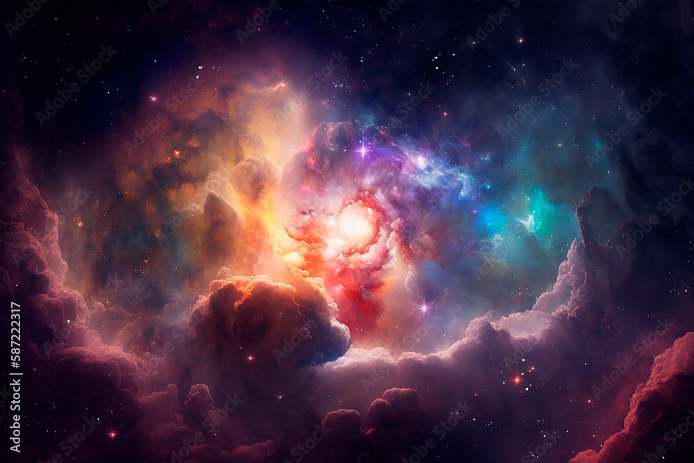 Colorful space galaxy cloud nebula. Stary night cosmos. Universe science astronomy. Supernova background wallpaper Generative AI. Colorful space galaxy cloud nebula. Stary night cosmos. Universe science astronomy. Supernova background wallpaper Generative AI.