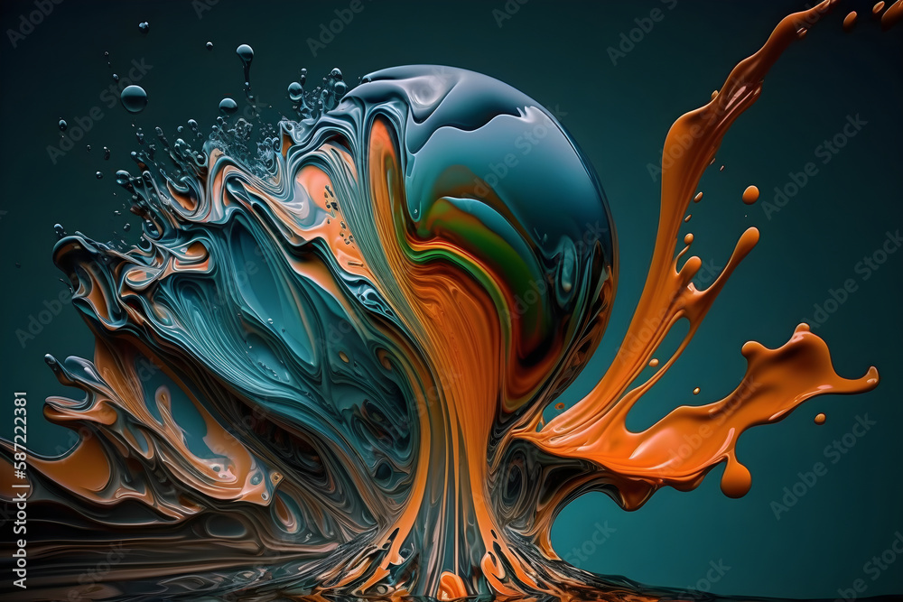 Abstract vintage colored splash in fluid art style. Generated AI