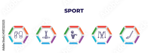 editable outline icons with infographic template. infographic for sport concept. included boxing gloves, ice hockey, basketball, ski, hockey icons.