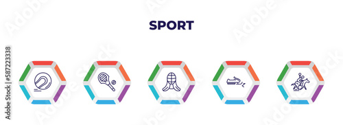 editable outline icons with infographic template. infographic for sport concept. included hurling, lacrosse, kendo, snowmobile sport, horseball icons.