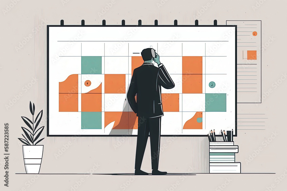 Business and time management illustration, generative AI. Character ...