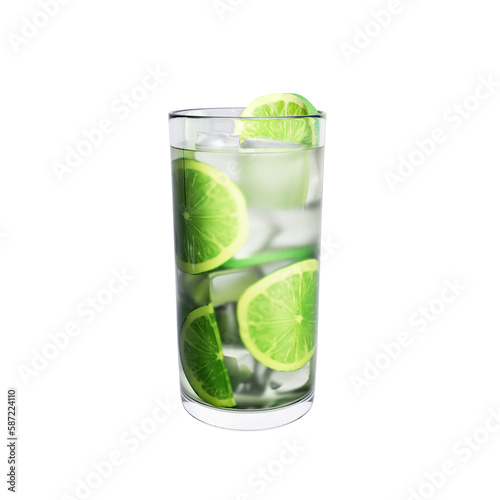 Caipirinha cocktail on white background. 3d rendering