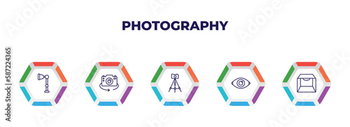 editable outline icons with infographic template. infographic for photography concept. included illuminatio, chroma, tr, red eye, light box icons.