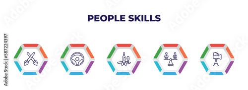 editable outline icons with infographic template. infographic for people skills concept. included de, chauffer, sommelier, equality, filmmaker icons.