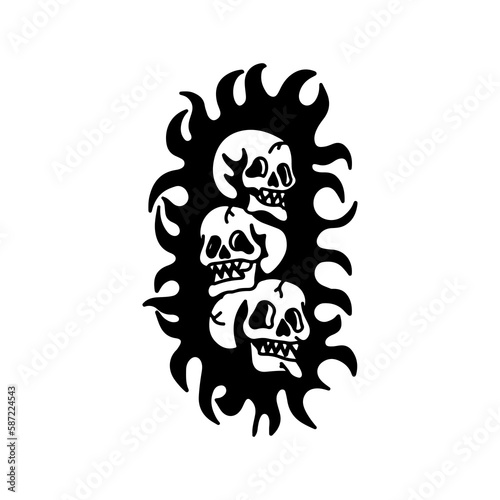 vector doodle illustration of three skulls