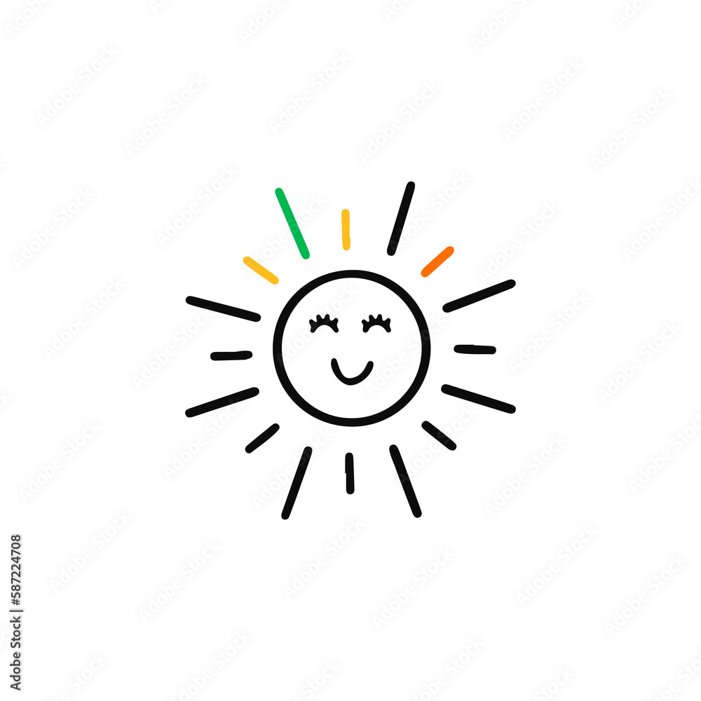 cute sun doodle illustration vector