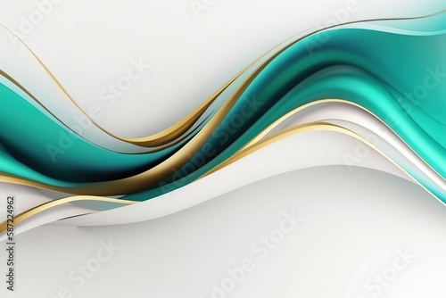 Gold green abstract wave streamlined shape made with generative AI