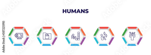 editable outline icons with infographic template. infographic for humans concept. included online business, single file, storekeeper, pain, angry man icons.