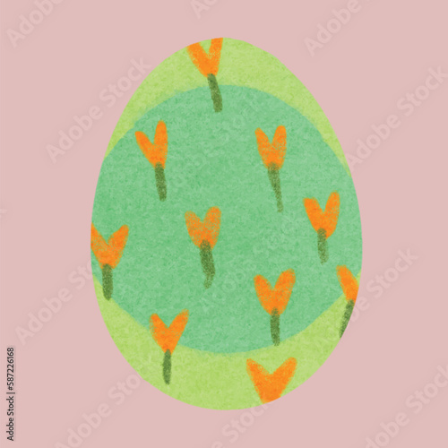 green easter egg with yellow heart pattern dark green branches vector