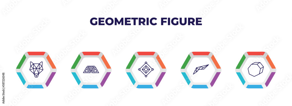 editable outline icons with infographic template. infographic for geometric figure concept. included polygonal wolf head, triple triangle, synergy, polygonal wings, perspective icons. editable outline icons with infographic template. infographic for geometric figure concept. included polygonal wolf head, triple triangle, synergy, polygonal wings, perspective icons.