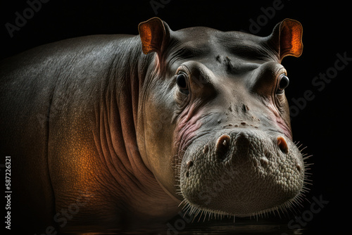 Hippopotamus, Hippopotamus amphibius, isolated on black background, Generative AI © LAYHONG