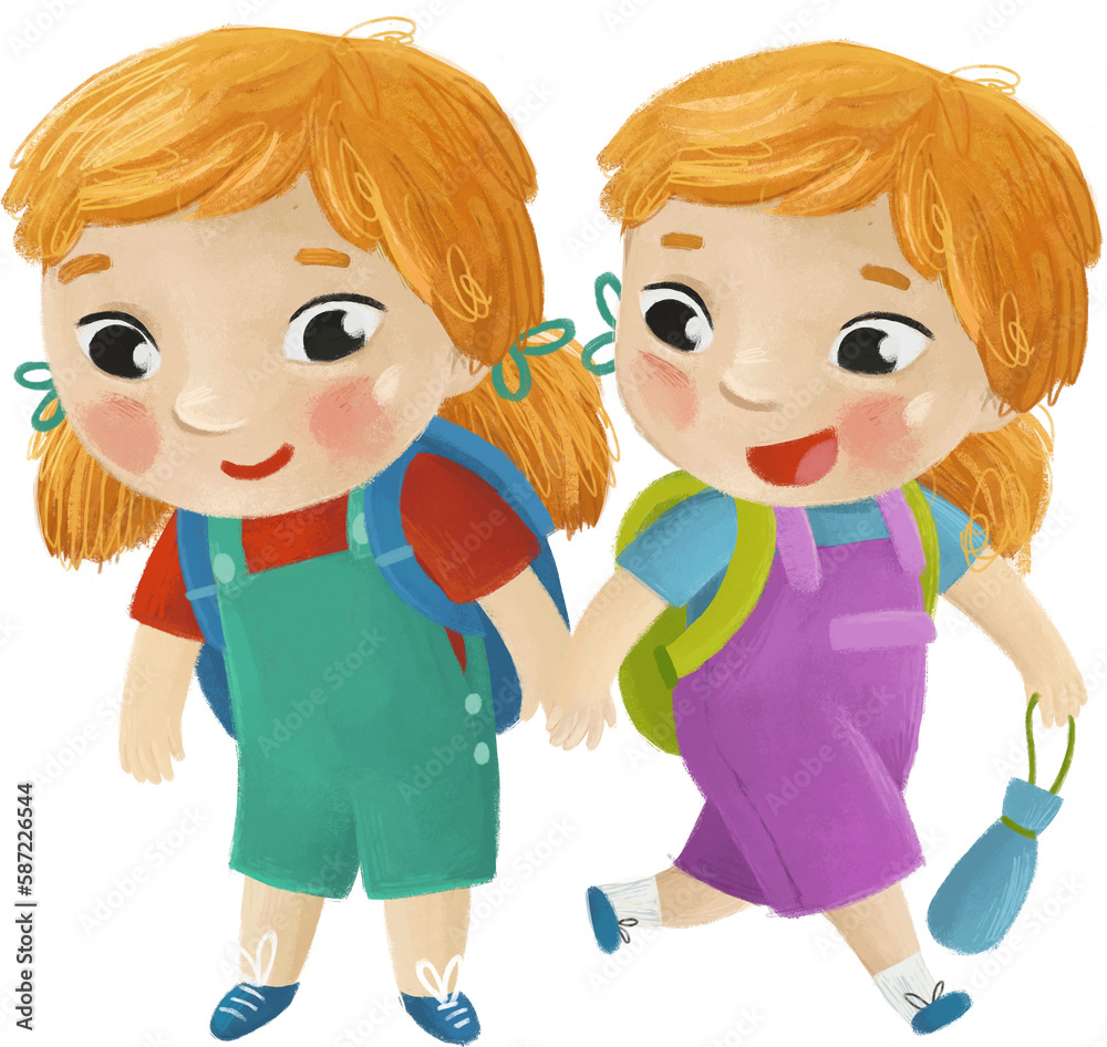 cartoon child kids girl girlfriends friendship pupils going to school learning childhood illustration for kids cartoon child kids girl girlfriends friendship pupils going to school learning childhood illustration for kids