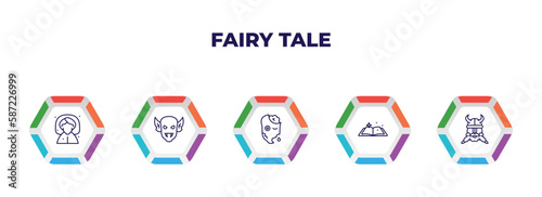 editable outline icons with infographic template. infographic for fairy tale concept. included fairy godmother, goblin, zombie, fairy tale, dwarf icons.