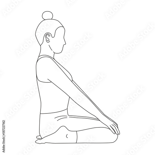 Line art of woman doing Yoga in Hero pose vector.