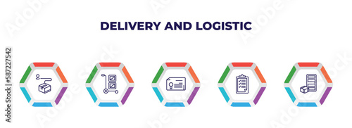 editable outline icons with infographic template. infographic for delivery and logistic concept. included delivery destination, cargo, waybill, clipboard, delivery to the door icons.