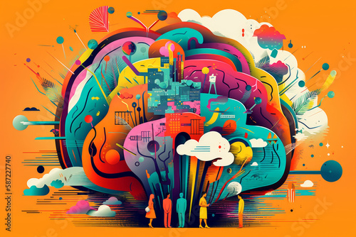 Diverse business team performing a brainstorming session, creative Idea generation, generative AI