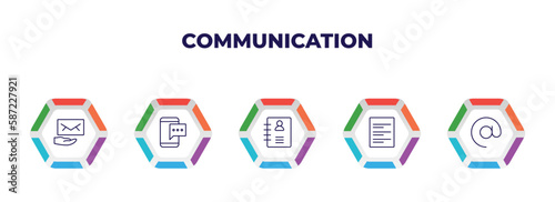 editable outline icons with infographic template. infographic for communication concept. included receiving email, mobile chat, contacts, text lines, arroba icons.