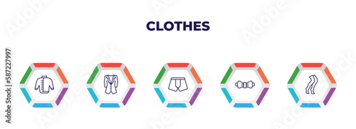 editable outline icons with infographic template. infographic for clothes concept. included windbreaker, dinner jacket, boxers, butterfly tie, stockings icons.