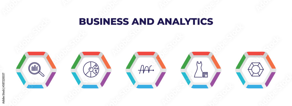 editable outline icons with infographic template. infographic for business and analytics concept. included search analytics, round value chart, wave chart, dress code, polygonal chart icons. editable outline icons with infographic template. infographic for business and analytics concept. included search analytics, round value chart, wave chart, dress code, polygonal chart icons.