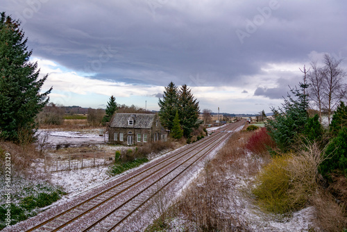 Winter railway in Scottish countryside