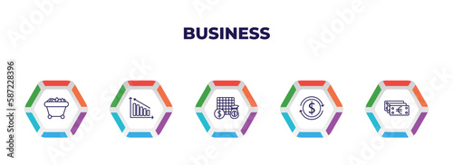 editable outline icons with infographic template. infographic for business concept. included mining cart, measure success, economy games, return of investment, euro bills icons.