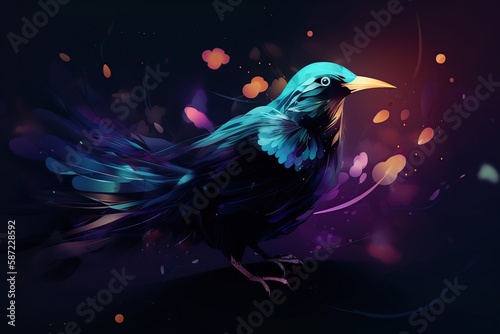 Futuristic glowing low poly flying bird, abstract dark bird isolated on dark background made with generative AI © Vitalii But