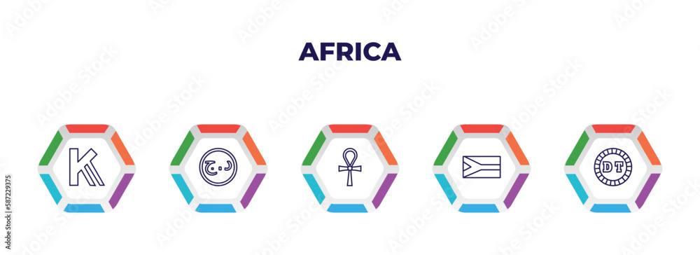 editable outline icons with infographic template. infographic for africa concept. included kenyan shilling, aerian dinar, ankh, african, tunisian dinar icons. editable outline icons with infographic template. infographic for africa concept. included kenyan shilling, aerian dinar, ankh, african, tunisian dinar icons.