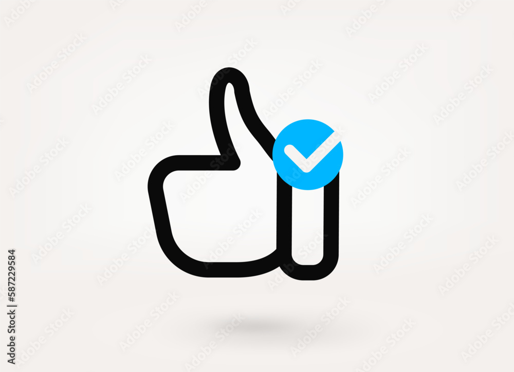 Thumbs up pictogram with approve check mark. Linear vector linear icon Thumbs up pictogram with approve check mark. Linear vector linear icon