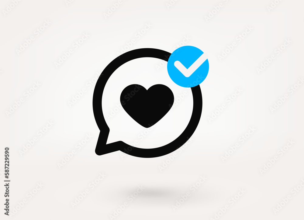 Speech cloud pictogram with heart pictogram and approve check mark. Linear vector linear icon Speech cloud pictogram with heart pictogram and approve check mark. Linear vector linear icon