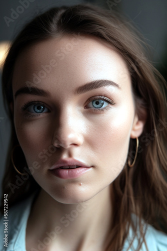 A fresh and minimal everyday makeup look, highlighting the natural features and beauty of the subject, Created with generative Ai Technology.